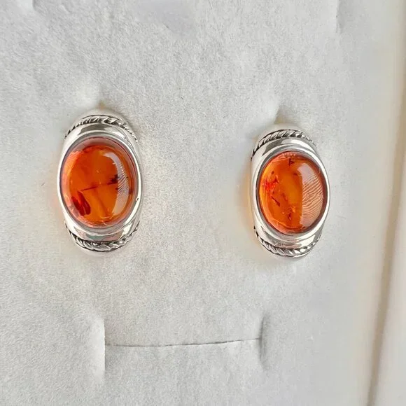 Vintage Sterling Silver Amber Earrings, Sterling Silver Earrings, Amber J - Picture 2 of 10